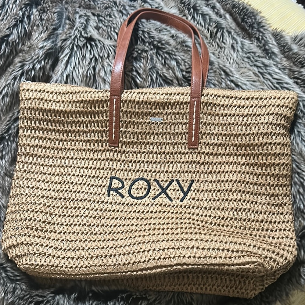 Roxy Tan Woven Tote Bag